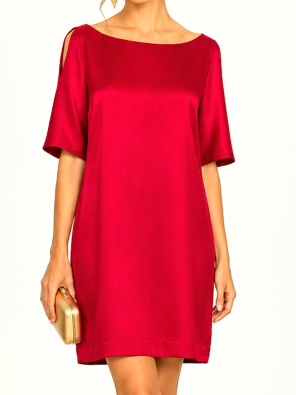 Aidan Red Satin Mini Cold Shoulder Dress